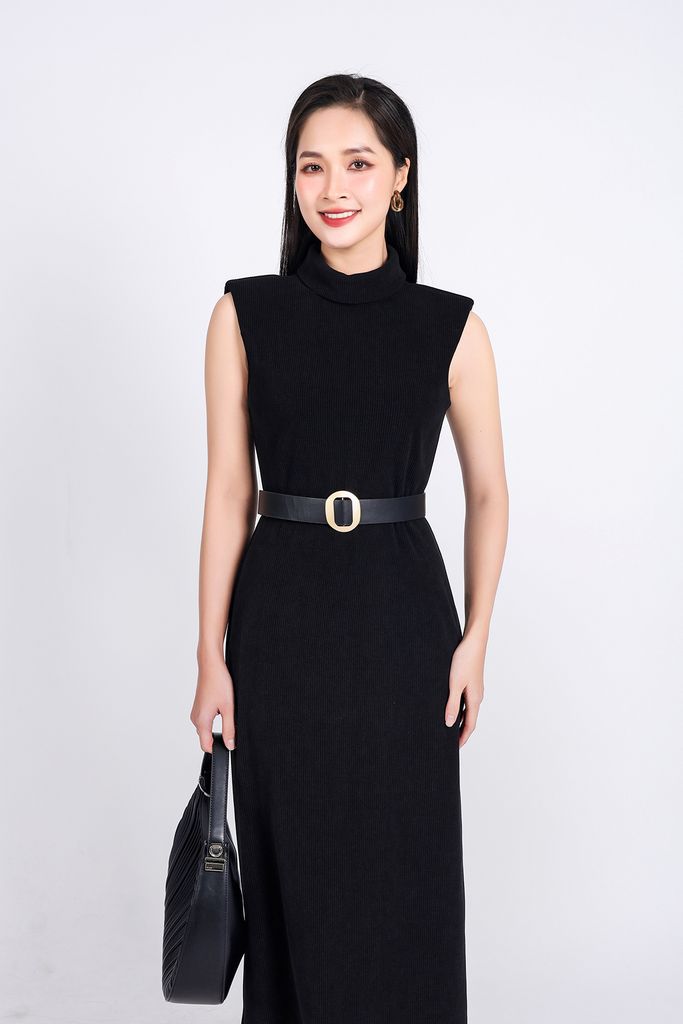 FDD9132 - Đầm dệt kim cao cấp vải nhung dáng suông dài cổ cao khoá thân sau - PANTIO