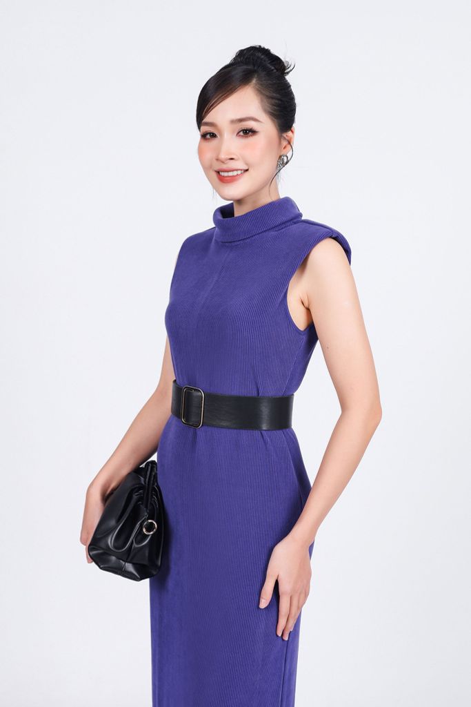 FDD9132 - Đầm dệt kim cao cấp vải nhung dáng suông dài cổ cao khoá thân sau - PANTIO