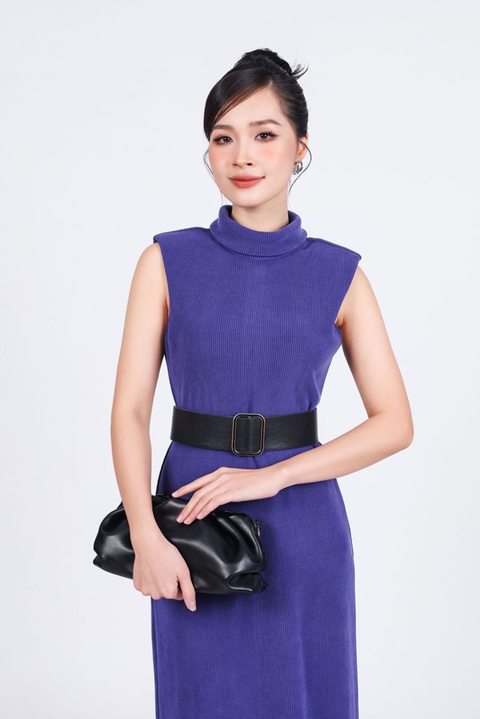 FDD9132 - Đầm dệt kim cao cấp vải nhung dáng suông dài cổ cao khoá thân sau - PANTIO
