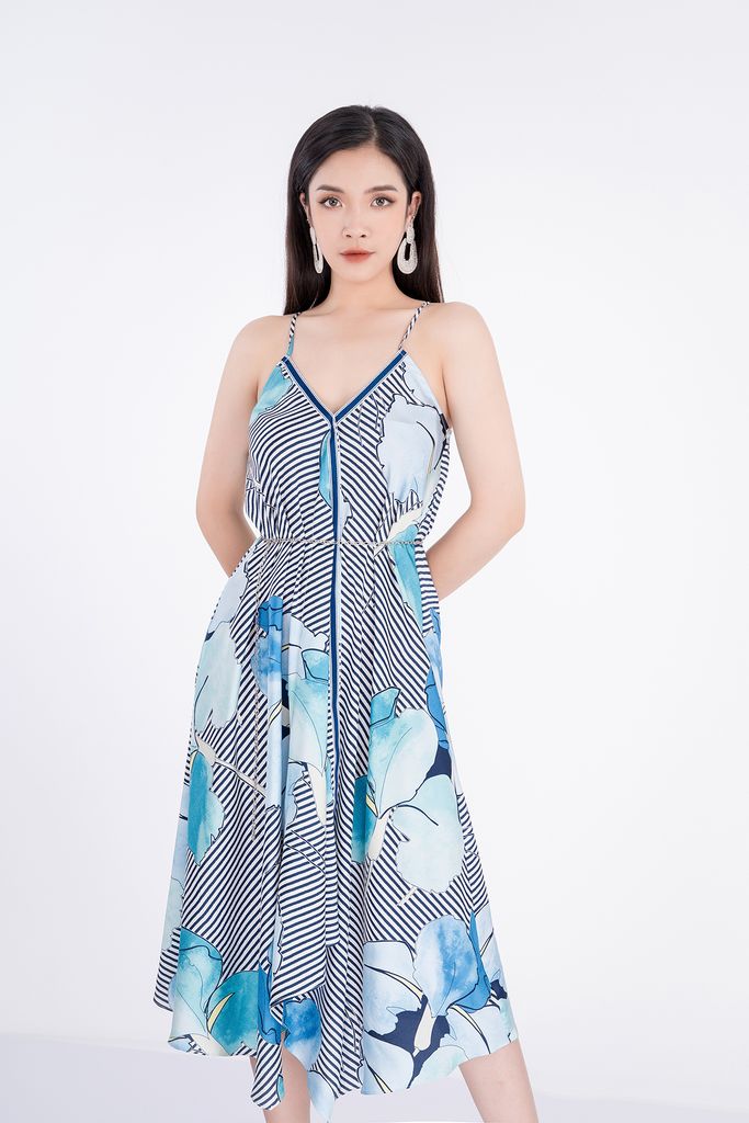 FDP32774 - Đầm dạo phố chất liệu lụa hai dây - PANTIO