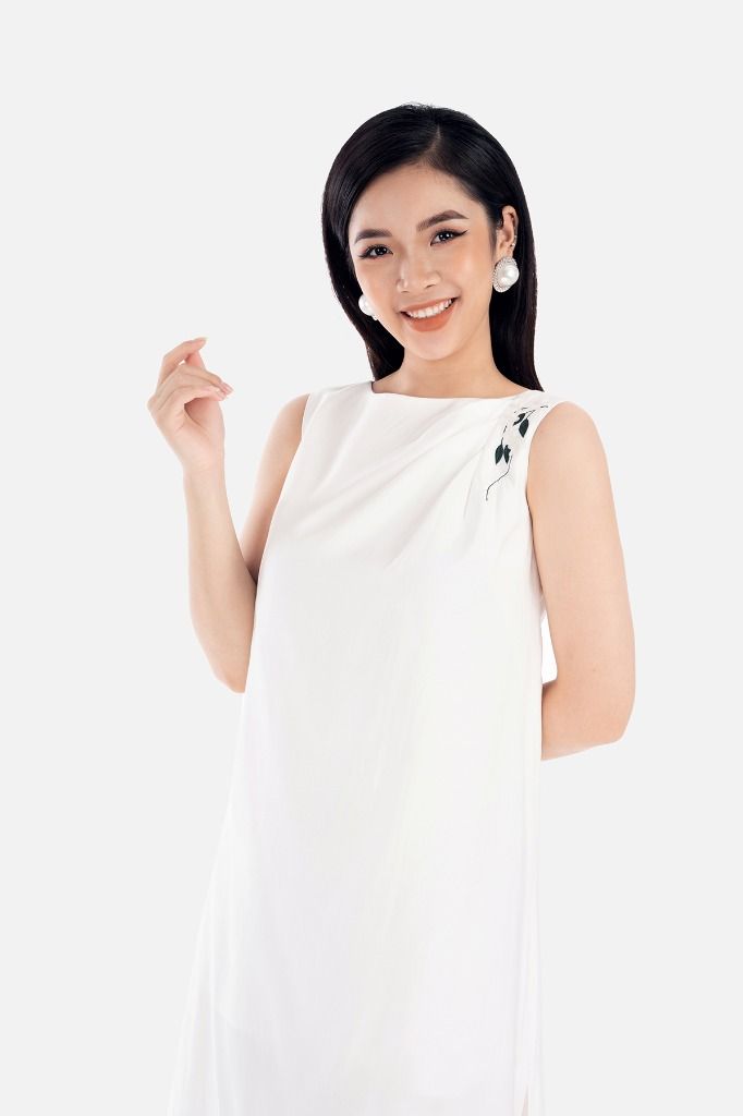 FDP52640 - Đầm dạo phố chất liệu thô đũi dáng suông - PANTIO
