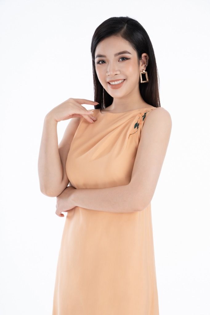 FDP52640 - Đầm dạo phố chất liệu thô đũi dáng suông - PANTIO