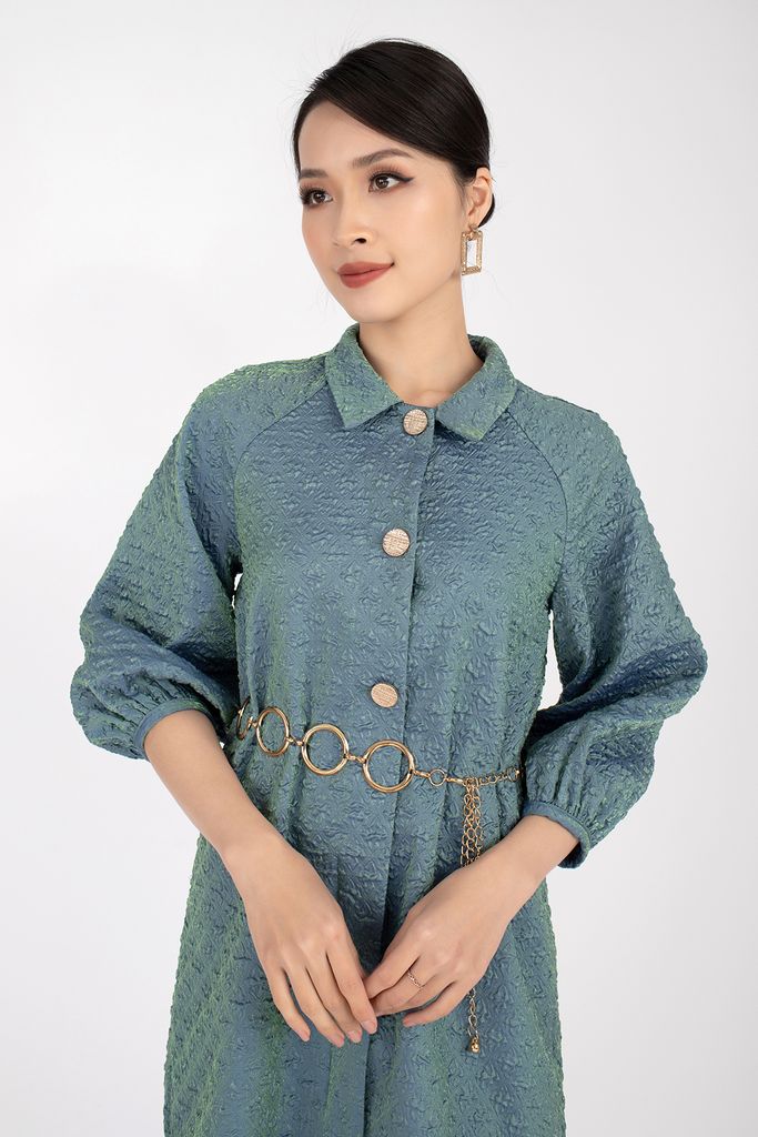 FDP72832 - Đầm dạo phố chất liệu thô dáng suông, cổ đức chun tay - PANTIO