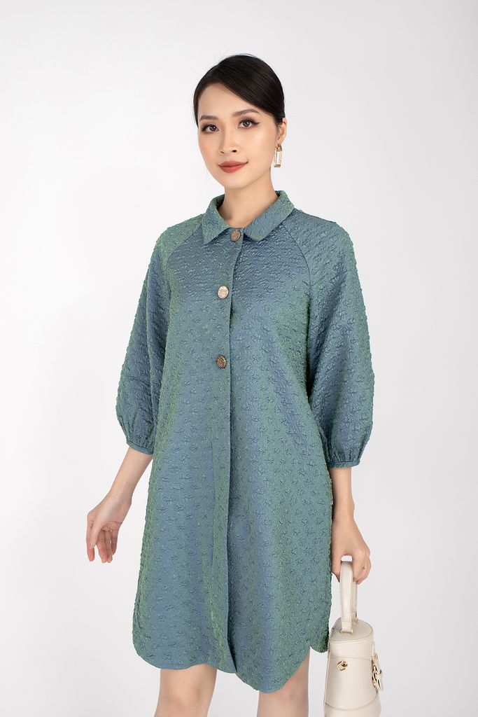 FDP72832 - Đầm dạo phố chất liệu thô dáng suông, cổ đức chun tay - PANTIO