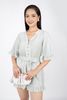 FJS3147 - Jumpsuit dạo phố vải đũi dáng suông cổ V cài cúc bọc eo thắt nơ thân sau bo chun - PANTIO