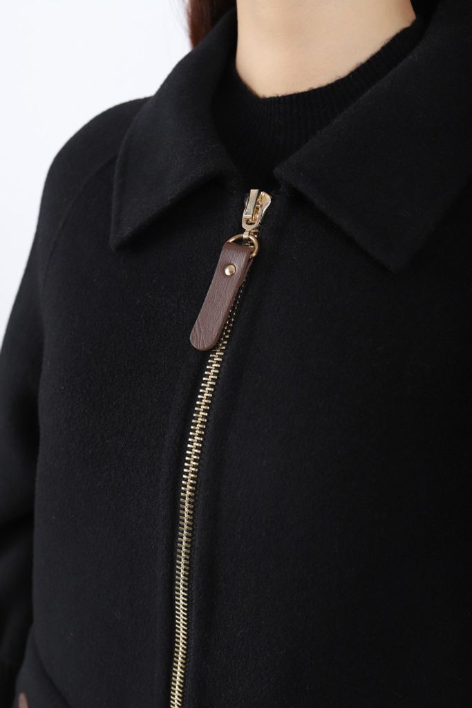 FMO245 - Áo khoác dạ lông cừu cao cấp dáng suông cổ bẻ kéo khóa thân phối túi kiểu trang trí - PANTIO