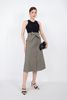 FJD71023 - Chân váy midi vải kaki dáng A pha nẹp đính khuy kèm đai cùng vải trang trí - PANTIO