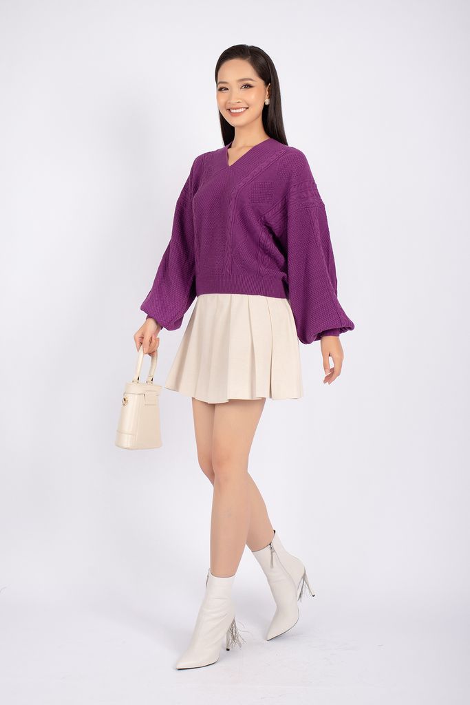 FOL249 - Áo len cao cấp dáng rộng cổ V vai chờm tay cánh rơi - PANTIO