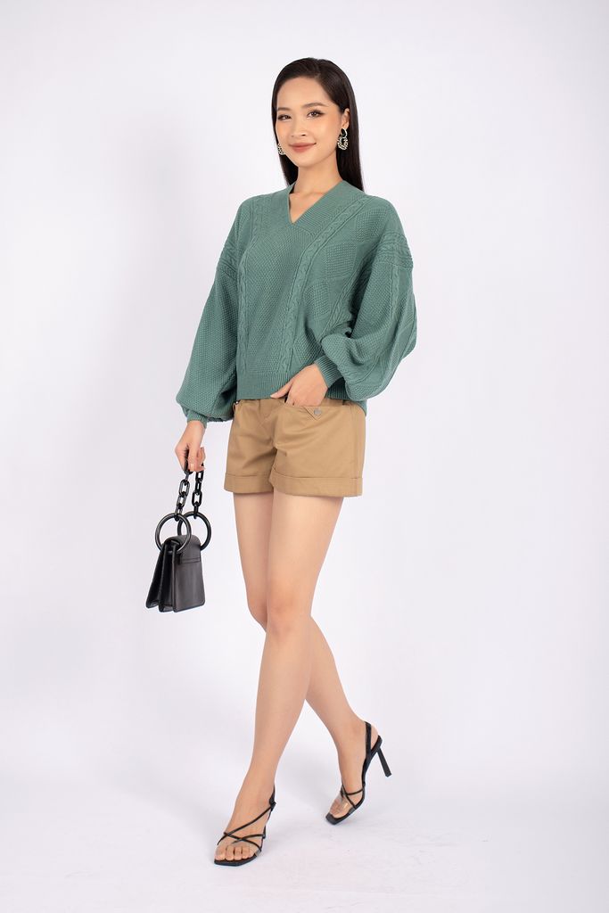 FOL249 - Áo len cao cấp dáng rộng cổ V vai chờm tay cánh rơi - PANTIO