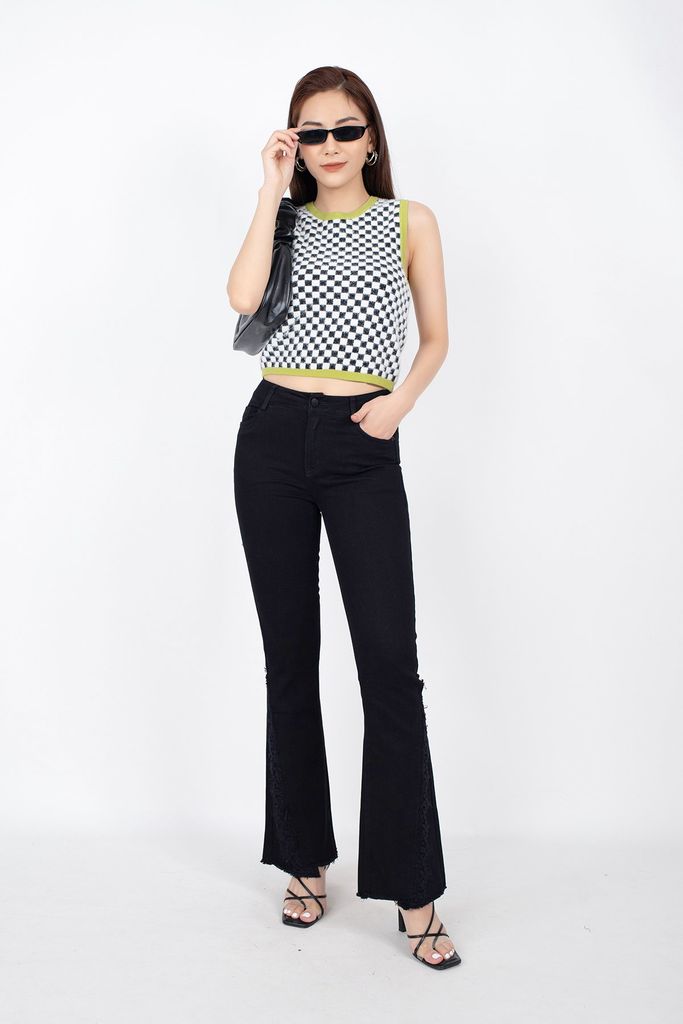 FOL270 - Áo len kiểu vải sợi bông dáng croptop cổ tròn sát nách - PANTIO