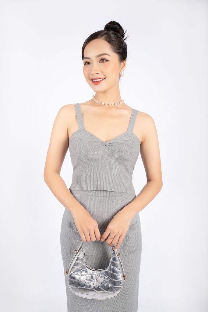 FOL276 - Áo len cao cấp dáng croptop hai dây ngực xoắn nhẹ tạo kiểu - PANTIO