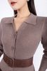 FOL292 - Đầm len cao cấp dáng ôm cổ đức xẻ V thân nẹp phối khuy trang trí cửa tay loe - PANTIO