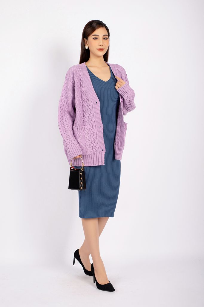 FOL296 - Áo len cardigan cao cấp dáng rộng tay thân phối túi cài cúc - PANTIO