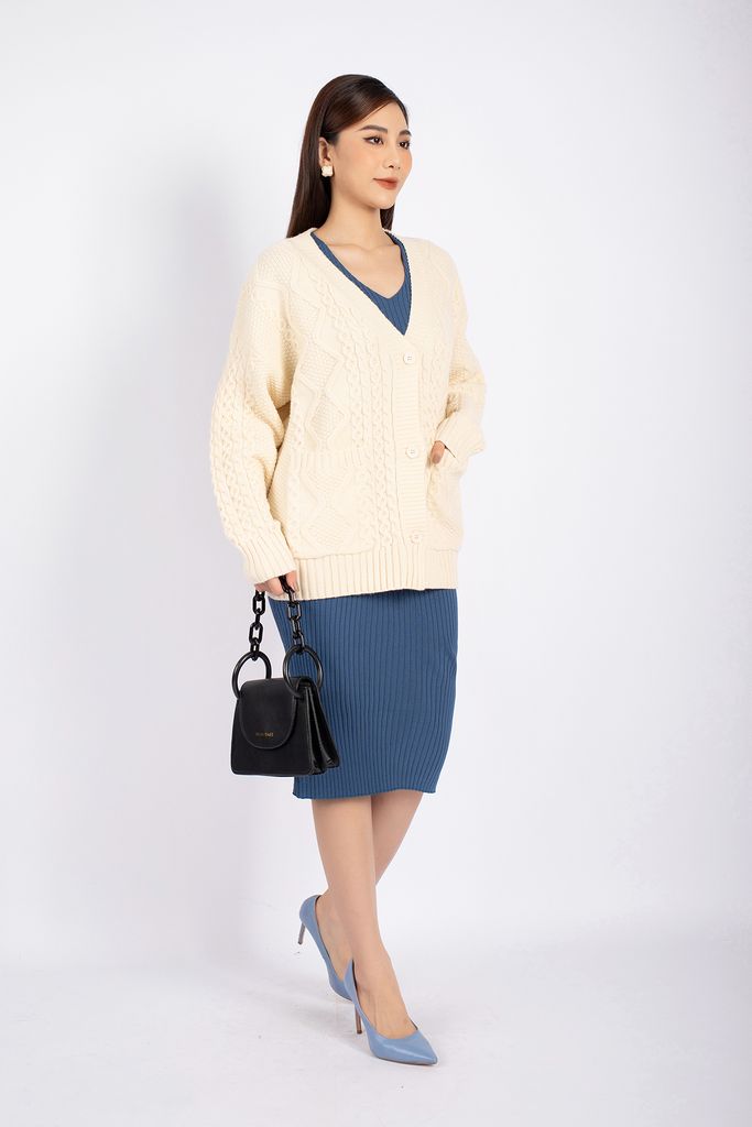 FOL296 - Áo len cardigan cao cấp dáng rộng tay thân phối túi cài cúc - PANTIO