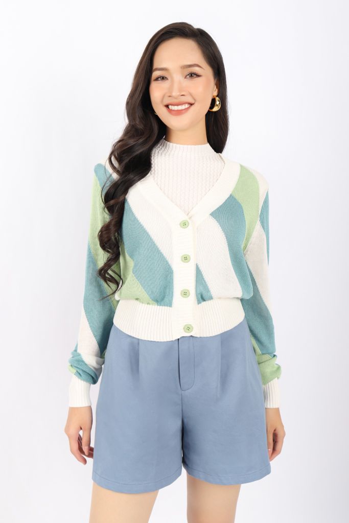 FOL372 - Áo len cardigan cao cấp dáng rộng cổ V tay dài cài cúc màu sắc trang trí - PANTIO