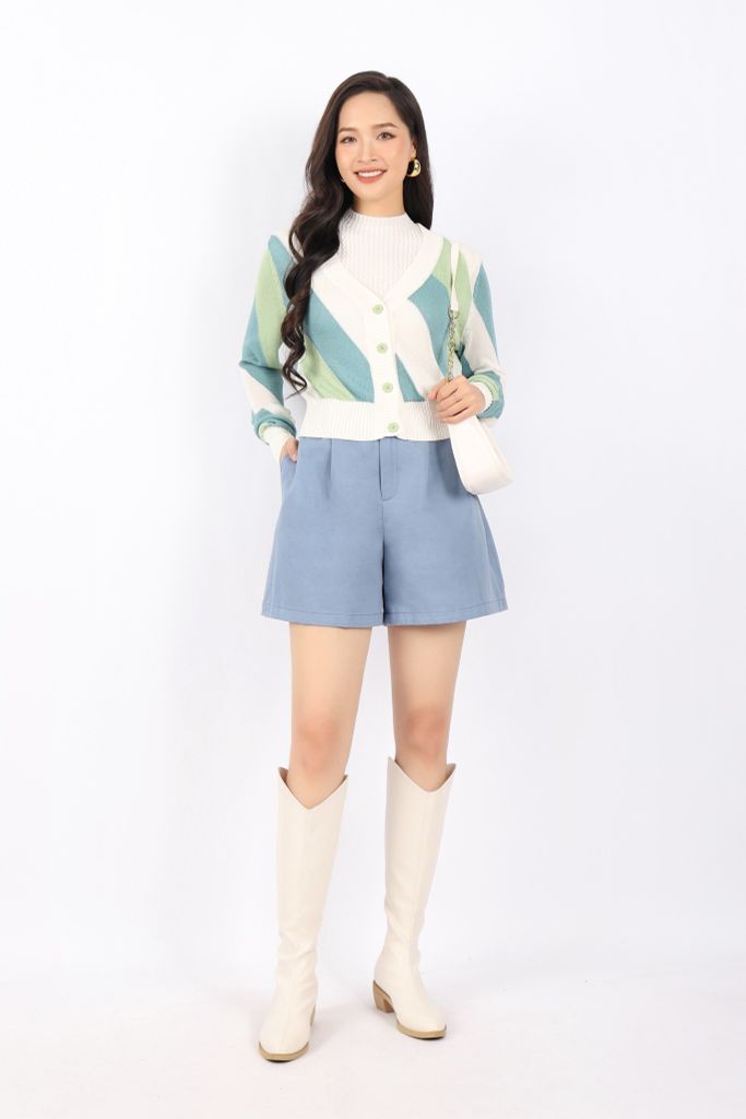 FOL372 - Áo len cardigan cao cấp dáng rộng cổ V tay dài cài cúc màu sắc trang trí - PANTIO