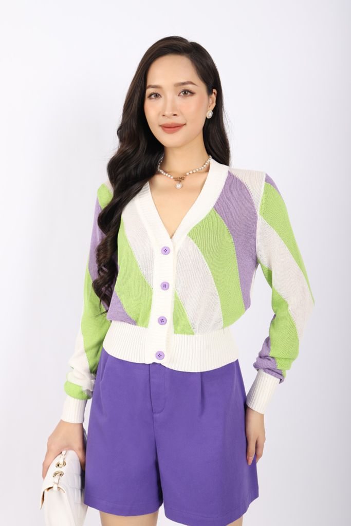 FOL372 - Áo len cardigan cao cấp dáng rộng cổ V tay dài cài cúc màu sắc trang trí - PANTIO