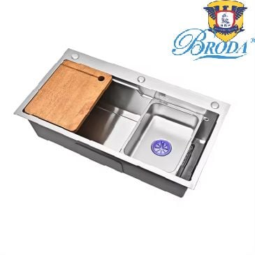 Chậu Rửa Chén Bát Inox 304 1 Hố Cỡ Lớn BRODA 7846K, KT 78*46*23