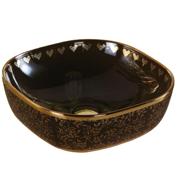 LAVABO TÔ SỨ HOA VĂN MẦU ĐEN BRODA G512