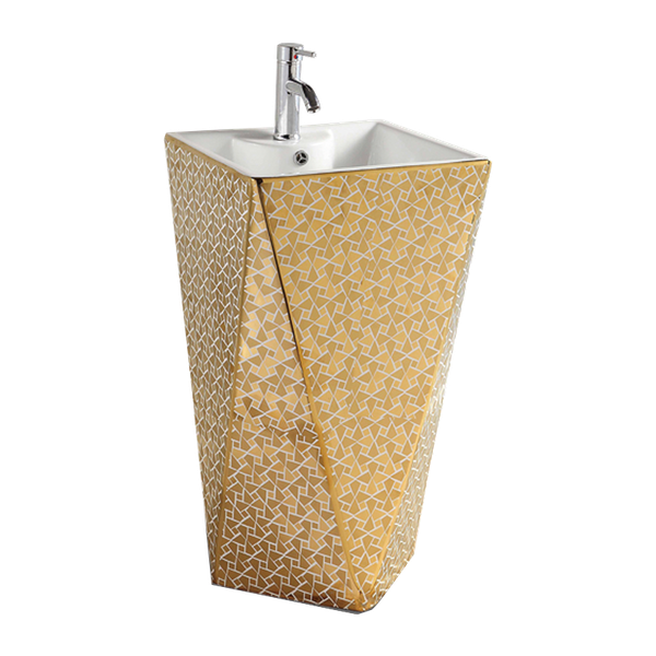 CHẬU LAVABO TRỤ LIỀN KHỐI MẦU VÀNG MẠ PVD 9546-1