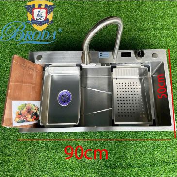 Bồn Rửa Chén 1 Hộc Inox 2 Phím 90x46 BRODA
