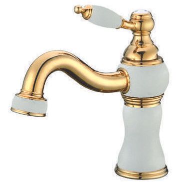 VÒI LAVABO NÓNG LẠNH CỔ NGỌC MẦU VÀNG FAHKLER