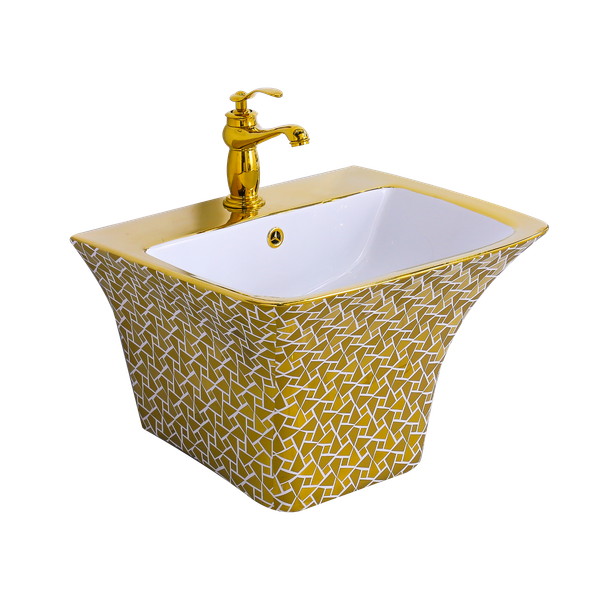 Chậu Rửa lavabo liền khối mạ vàng treo tường BRODA 9883g2