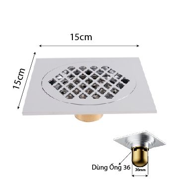 Phễu Thu Sàn Chống Hôi BRODA 15x15cm SUS 304 Dùng cho ống nhỏ