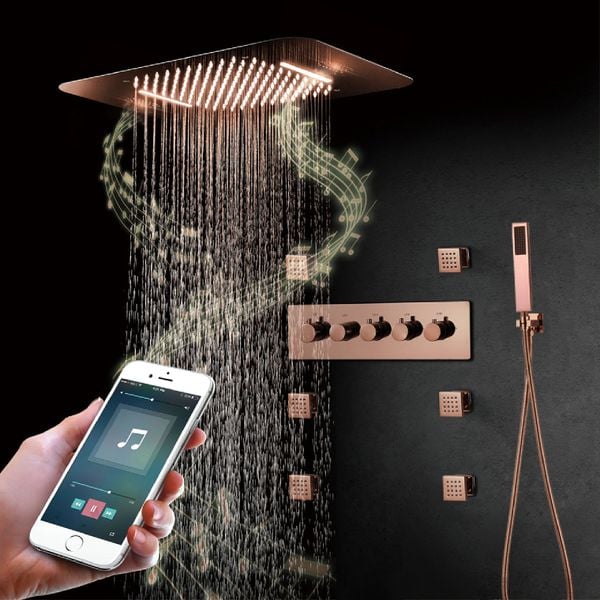 Sen tắm âm trong tường nóng lạnh VÀNG HÔNG FAHKLER HI05046T-4 Phone Điều Khiển (Bát sen 58x38cm)