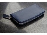 ZIP C - Ví nữ da bò thật kéo khóa vòng màu xanh navy - HZ74-711