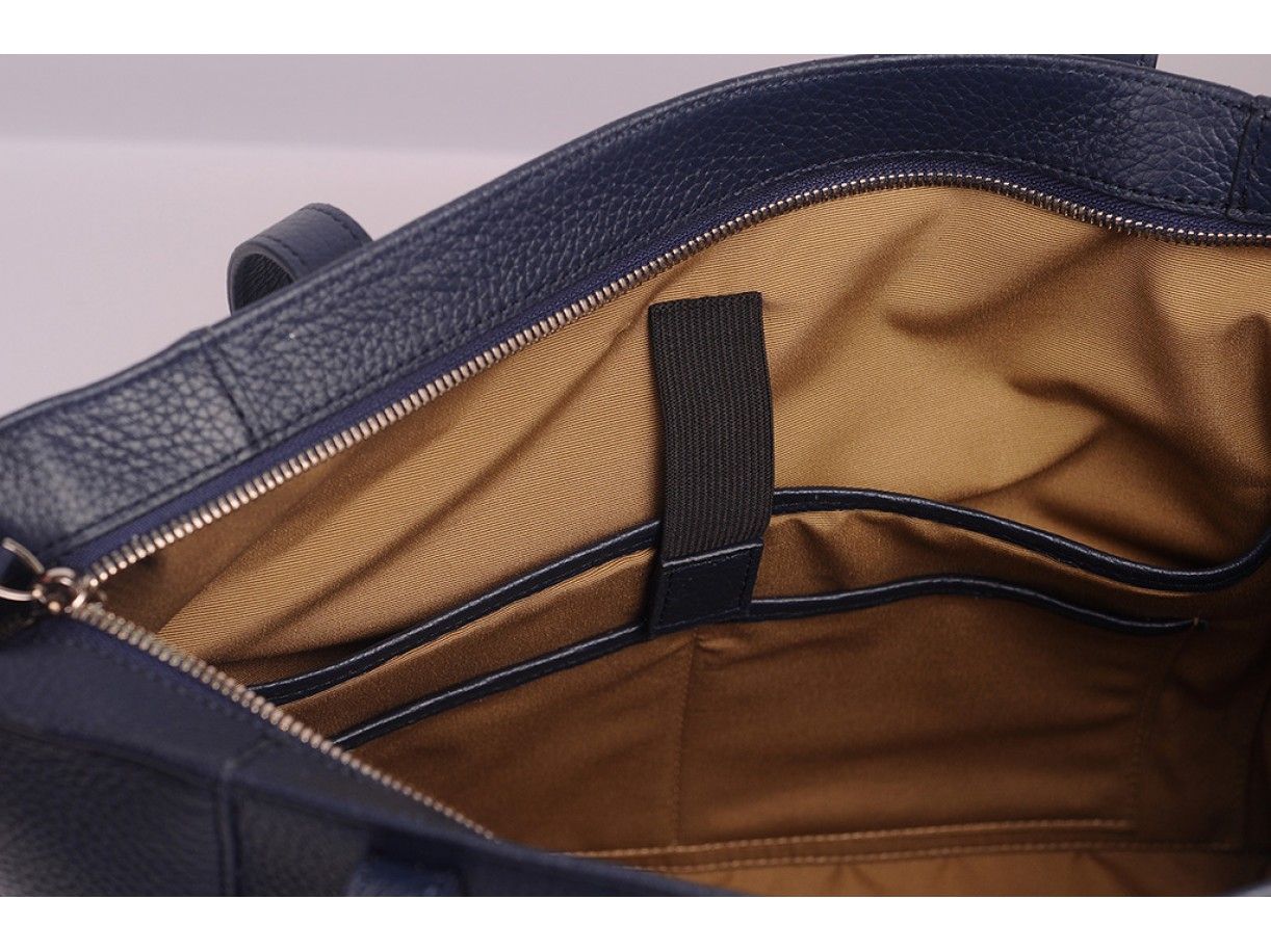 Far-Flu Tote - In Natural Milled Leather - Blue Navy