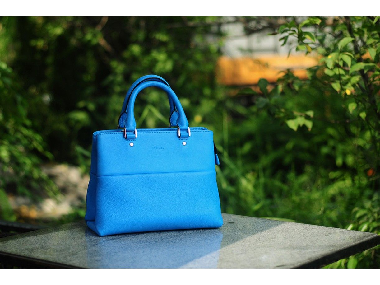 SPRING SATCHEL BAG - IN NATURAL MILLED LEATHER - BLUE SKY