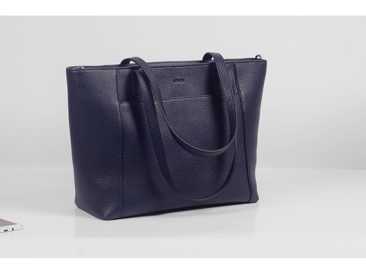 Far-Flu Tote - In Natural Milled Leather - Blue Navy