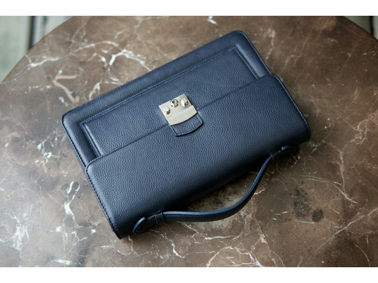 Bag - In Natural Milled Leather - Blue Navy