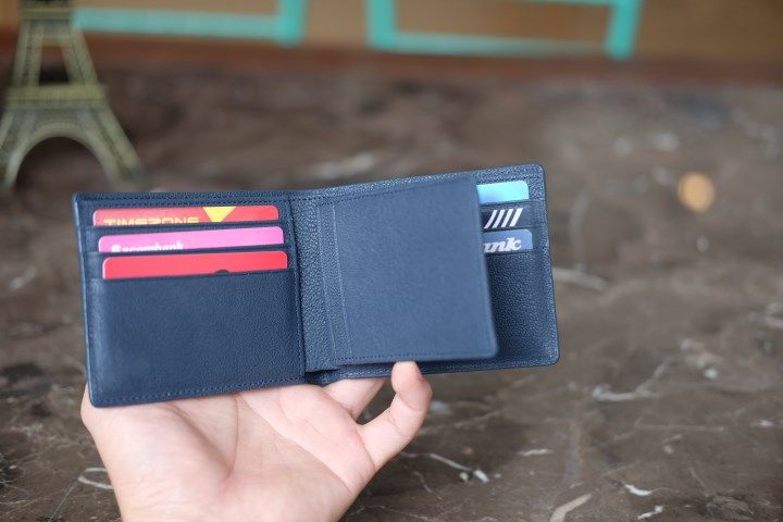BOM- Ví da nam da dê thật dáng ngang màu xanh navy IQ56-71