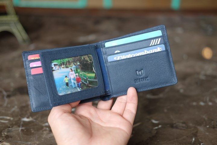 BOM- Ví da nam da dê thật dáng ngang màu xanh navy IQ56-71