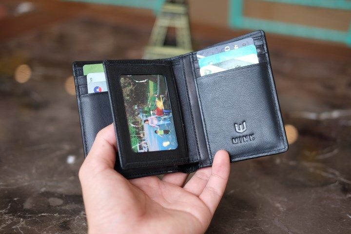 BOM- Ví da nam da dê thật dáng đứng màu đen IQ566-10