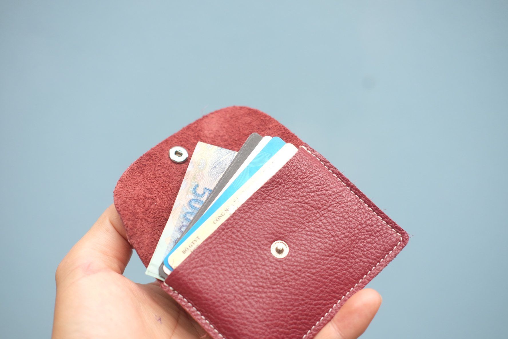 ENVI Keychain - Ví da thật nữ màu đỏ đô- HT40-34