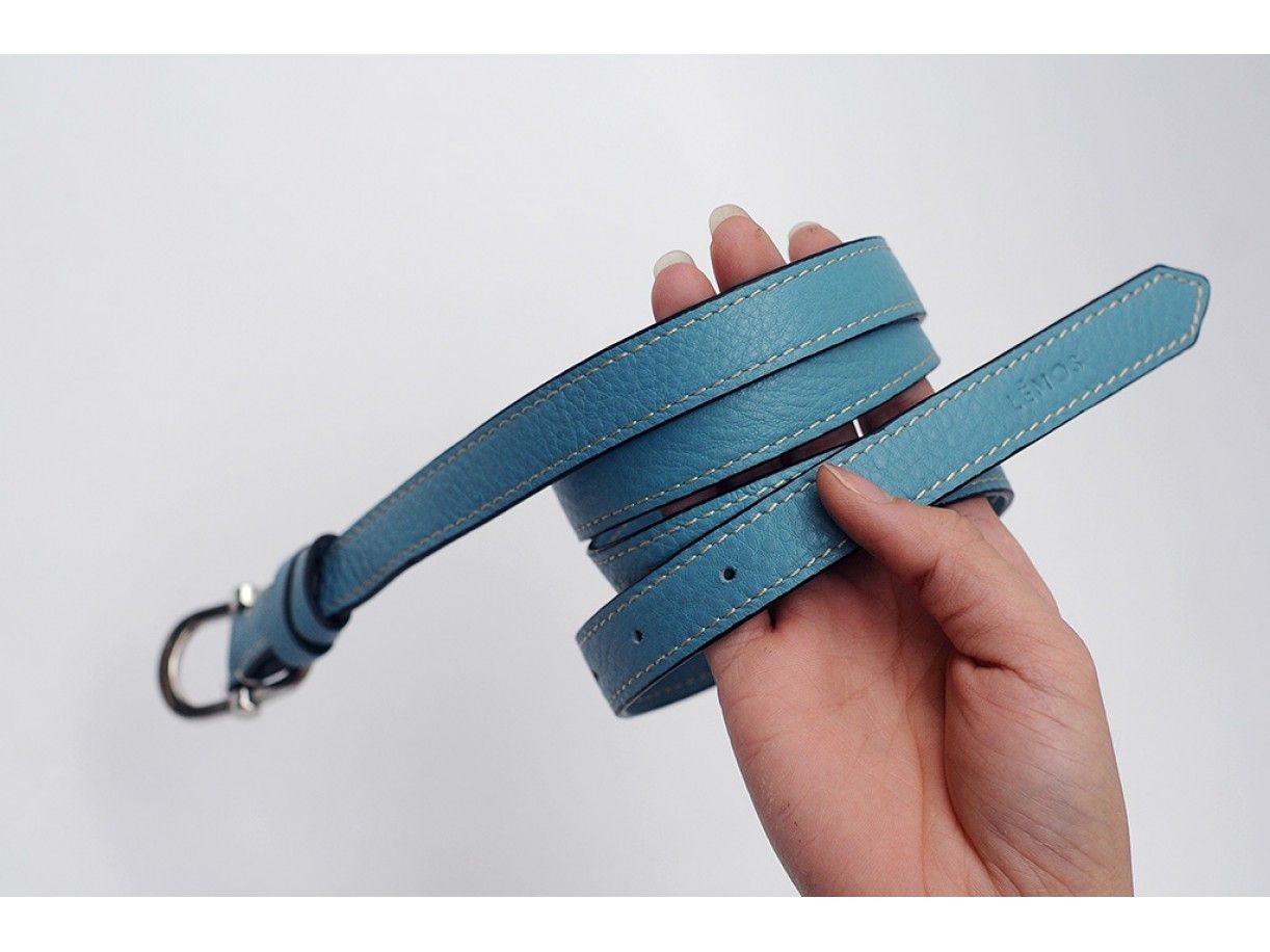 Women's Belts - In Natural Milled Leather - Blue Cerulean