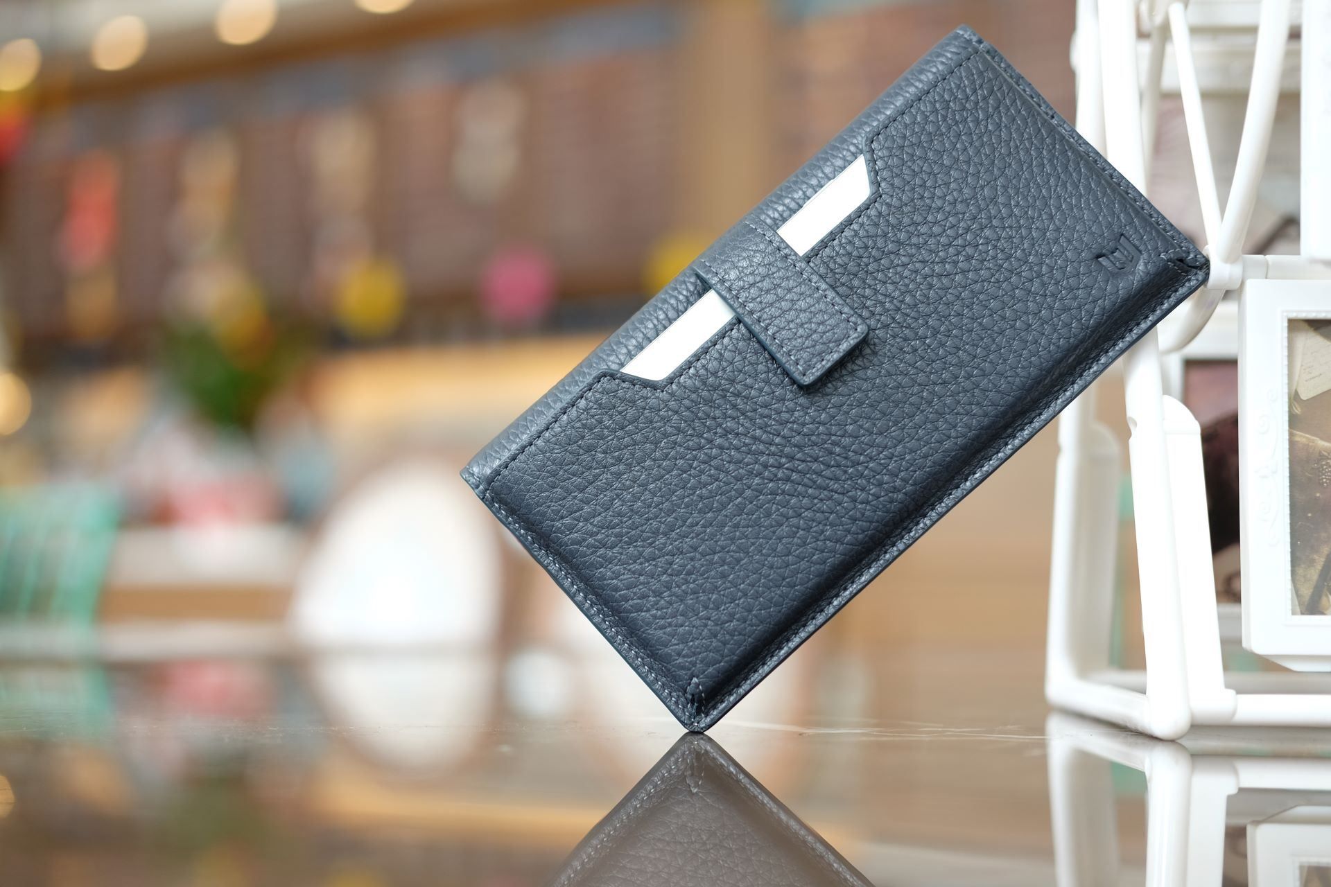 CODY-Ví Unisex da thật có ngăn điện thoại ngoài màu xanh xám HP70-71