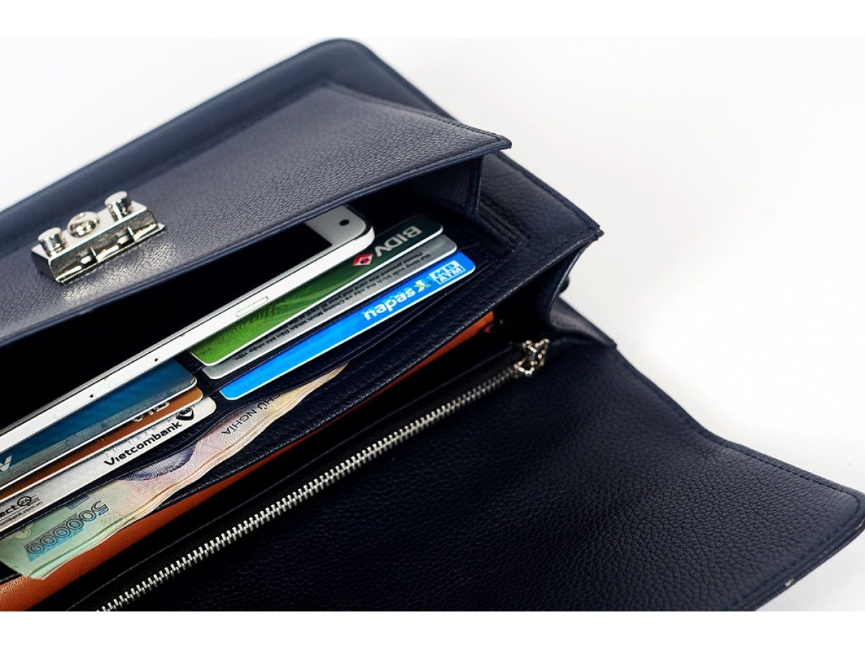 Bag - In Natural Milled Leather - Blue Navy