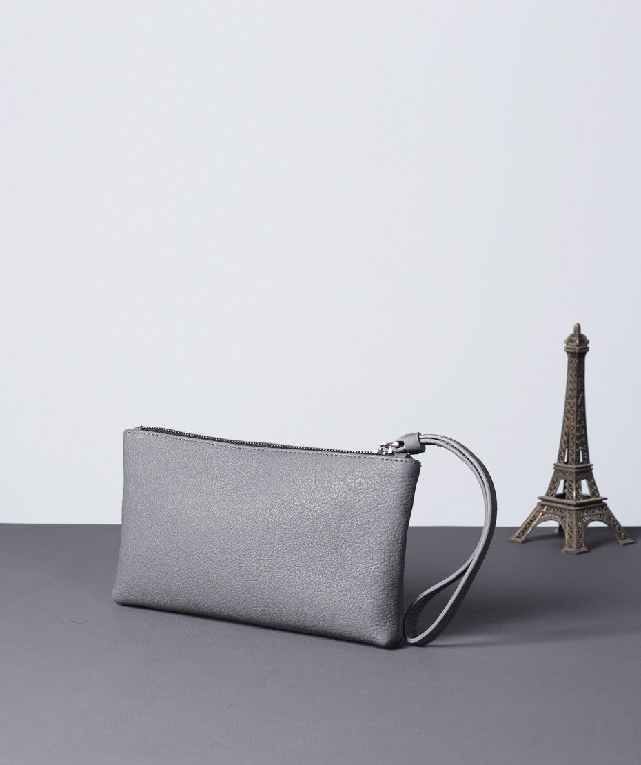 VÍ CẦM TAY-MABEL CLUTCH - CLUTCH CẦM TAY KHÓA KÉO NỮ BẰNG DA THẬT MÀU GHI- FQ19-11