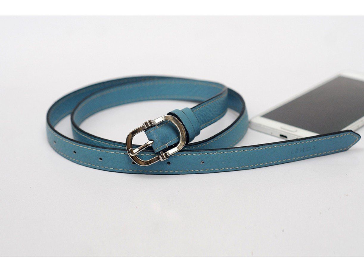 Women's Belts - In Natural Milled Leather - Blue Cerulean