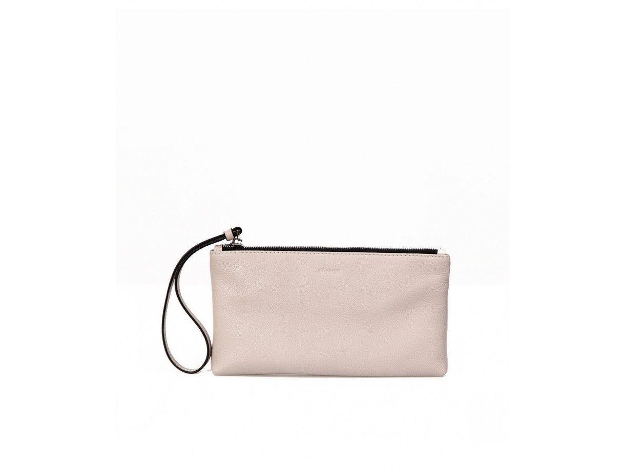 MABEL CLUTCH - CLUTCH CẦM TAY KHÓA KÉO NỮ BẰNG DA THẬT MÀU TRẮNG SỮA- FQ19-01