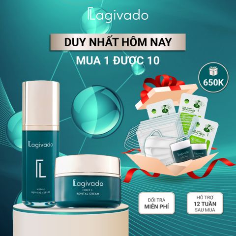 Bộ đôi dưỡng trắng da, mờ thâm nám và đốm nâu Lagivado High-L Revital (serum 50 ml + cream 50g)