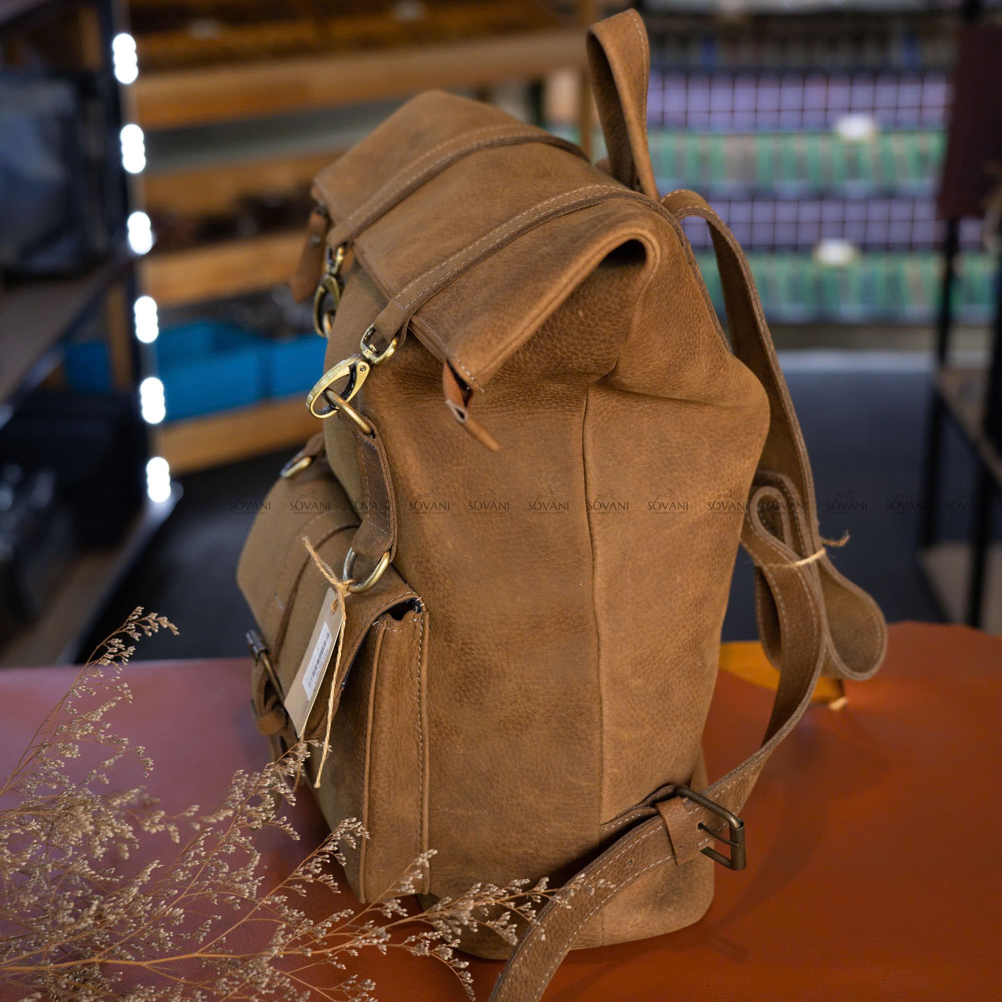 Balo Da Bò Sáp HANDMADE Chứa Laptop Đa Chức Năng BPL417