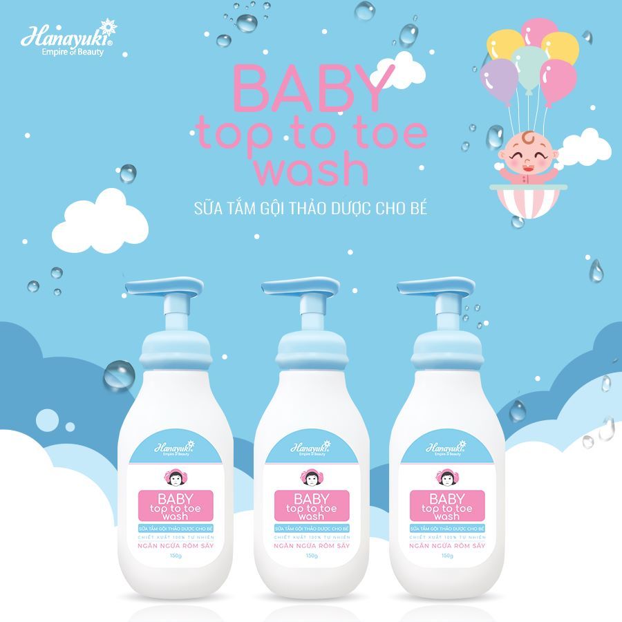 Sữa tắm gội thảo dược dành cho bé - Baby top to toe wash - Hanayuki Asia