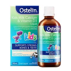 Canxi sữa + vitamin D3 cho bé từ 7 tháng tuổi Ostelin Kids Milk Calcium & Vitamin D3 Liquid của Úc 90ml