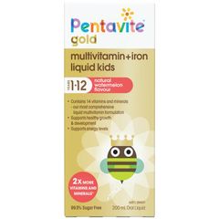 Siro bổ sung vitamin tổng hợp + sắt cho bé từ 1 - 12 tuổi Pentavite Multivitamin + Iron Kids Liquid của Úc 200ml