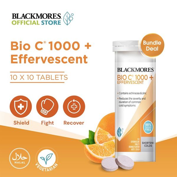 Viên sủi hỗ trợ tăng đề kháng Blackmores Bio C 1000 + Effervescent của Úc lọ 10 viên